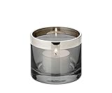 EDZARD Windlicht Zeus (H 6 cm, ø 7cm), Dunkles Kristallglas mit Platinrand
