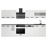 BELINI | Küchenzeile Küchenblock Lucy - Küchen-Möbel 300 cm | Einbauküche Vollausstattung ohne Elektrogeräten mit Hängeschränke und Unterschränke | Küche komplett | Weiß matt