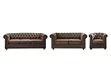 Couchgarnitur 3+2+1 - Microfaser - Vintage-Look - Chesterfield