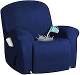 Stretch 4 Stück Recliner-Abdeckung, wasserdichter Wildledergewebe Elektrische Recliner-Abdeckung, mit Seitentasche Samt Sessel-Cover for Kinder Haustiere (Color : Navy, Size : 4-Piece)