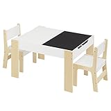 Lestarain Kindertisch mit 2 Stühlen, Kindertisch mit Stauraum, Maltisch für Kinder, Kindersitzgruppe Kindermöbel Set, 4 Staumfach