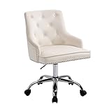 Sepnine Home Samt Bürostuhl Tufted Computer Schreibtisch Stuhl Swivel Einstellbare Akzent Vanity Stuhl mit Armen Nailhead Trim für Schlafzimmer (White)