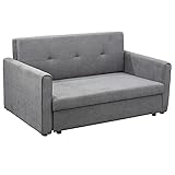 HOMCOM Schlafsofa 2-Sitzer Sofa mit Bettfunktion, Polstersofa mit Stauraum, Rückenkissen, Schlafcouch für Wohnzimmer, Polycotton, Holz, Grau, 152 x 101 x 81cm