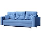 mb-moebel Sofa mit Schlaffunktion und Bettkasten, Couch für Wohnzimmer, Schlafsofa Federkern Sofagarnitur Polstersofa Wohnlandschaft mit Bettfunktion - Milano (Blau - Trinity 21)