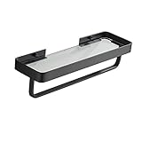 MAVNES Wandregal Badezimmerregal, Bad Duschregal mit Bar, Aluminiumweiß Glasregal, Badezimmer-Eckregal, Wandmontageküche Lagerhalter Badezimmer Regal (Color : 50cm Black)