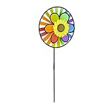 Relaxdays XL Windrad mit 2 Rädern, Gartenwindrad mit Dekoblume, für Innen und Außen, HxBxT: 84 x 34,5 x 13 cm,bunt