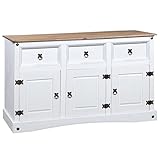 Hommdiy Sideboard Küchenschrank mit 3 Schubladen und 3 Türen 132x43x78cm Buffetschrank Aufbewahrungsschrank Geschirrschrank Mexiko-Stil Kiefernholz Weiß