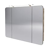 FACKELMANN Milano Spiegelschrank mit LED-Beleuchtung – Alibertschrank 3-türig fürs Badezimmer (110 cm x 78 cm x 15,5 cm) – Badschrank mit Spiegelfläche in Holz braun