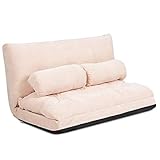 COSTWAY Schlafsofa, zusammenklappbar, Bodensofa, verstellbar, 90 – 180 °, 6 Positionen, mit 2 Kissen, aus geripptem Samt, für Schlafzimmer, Wohnzimmer, Balkon, max. Belastung 150 kg