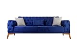 Baumann Wohndesign Schlafsofa »Monaco 3-Sitzer Chesterfield Samt Schlafsofa ***5 Jahre Garantie***«, Mit Bettfunktion (Samt Blau)