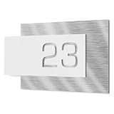 Graviers Design Hausnummernschild aus V2A Edelstahl 200x110mm - Weiß - Wetterfest Rostfrei Individuell anpassbar nach eigener Nummer - Made in Germany