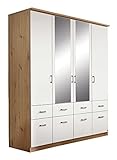 Home4You Kleiderschrank - Alpinweiß - Artisan Eiche Dekor - 181 x 199 cm - 4 Türen