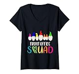 Damen Front Office Squad Crayon Gnomies Schule Sekretär T-Shirt mit V-Ausschnitt