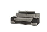 MOEBLO Sofa mit Schlaffunktion und Bettkasten, Couch für Wohnzimmer, Schlafsofa Federkern Sofagarnitur Polstersofa Wohnlandschaft mit Bettfunktion - Andrea (Grau+Schwarz (Berlin01+Soft 11))