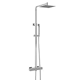 Hudson Reed A3531 Modernes Badezimmer-Duschset mit Thermostatventil und Dusche, quadratisch, Messing, mit Handbrause, 950 mm, Chrom