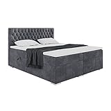 MEBLINI Boxspringbett mit Bettkasten - Gepolstert Doppelbett mit Matratze und Topper - Polsterbett mit Stauraum - Bett mit Kopfteil - Stauraumbett - Dalia - 160x200 - H3/Dunkelgrau Samt