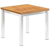 ZQQLVOO Garten-Beistelltisch 45x45x38 cm Massivholz Akazie Edelstahl Garten Terrasse Esstisch Campingtisch Partytisch Geeignet für Balkone, Terrassen, Decks