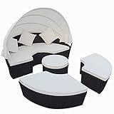 vidaXL 2-in-1 Rattan Sonneninsel Sonnenliege Gartenmöbel Sitzgarnitur Muschel Schwarz