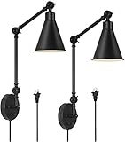 Stecker Wandleuchte, schwarze Wandlampe, Vintage Industrial Swing Arm Wall Light, verstellbare Wandlampe, Wandmontage mit Leseleuchten, Ein/Aus -Schalter, for Schlafzimmer Badezimmer Küche 2 Pack