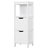 Yaheetech Badschrank, Badkommode, lackiertes Badregal weiß, Badezimmer Schrank mit abnehmbaren Schubladen, Nachtkommode, Eckkommode, 30x30x89cm LBH