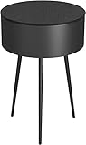 JUNNIU Schlafzimmer-Nachttisch, runder Wohnzimmer-Beistelltisch aus Schmiedeeisen, Kleiner Tisch mit 1 Regal und 1 Ablagefach, Schlafzimmer-Wohnzimmermöbel (Farbe: Schwarz) Decoration