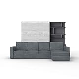 Invento Schrankbett mit Sofa Klappbett Aufklappbett mit Ecksofa - 160 x 200 cm - Weiß/Weiß Glanz - Grau Matt/Monaco Eiche - Für Gästezimmer Wohnzimmer Schlafzimmer