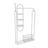 FIONEL Kleiderständer Holz Einfache Bodenbelag Kleidung Rack Schlafzimmer Hängende Kleidung Rack Hause Kleidung Lagerung Rack Marmor Basis Garderobenständer (Color : Silver)