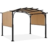 ABCCANOPY Pavillon Pergola 3x3.6m, gewölbter Gartenpavillon mit einziehbarem Sonnenschutz Überdachung,Beige