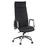 hjh OFFICE 600900 Chefsessel ASPERA 20 Nappaleder Schwarz/Chrom Bürostuhl mit hoher Rückenlehne