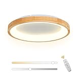 VOMI Moderne Wohnzimmer LED Dimmbar Deckenleuchte Holz, Ultradünne Deckenlampe mit Fernbedienung, 36W Wohnzimmerlampe Runde 50CM Holzlampe Acryl Schlafzimmer Deckenbeleuchtung Kinderzimmer Lampe