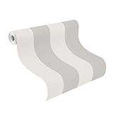 Rasch Tapete 286632 - Papiertapete mit Streifen in Silber und Creme-Weiß - 10,05m x 0,53m (LxB)
