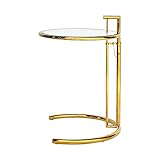 RYSLUX Nachttisch, Beistelltisch, C-förmiger Glas-Couchtisch Haushalts-Beistelltisch Wind Homestay (Color : Gold) (Color : Gold)
