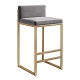 BbaUer Thekenhocker, Samt-Barhocker, Thekenhöhe, Barstühle mit Rückenlehne, hohe Hocker für Kitchen Island Home – hohe Esszimmerstühle aus der Mitte des Jahrhunderts, 65,6 cm hoch, grau – goldene