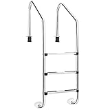 COSTWAY 3 stufiger Edelstahl Poolleiter, Schwimmbad Leiter bis 150kg belastbar, Einstiegsleiter Silber, Schwimmbadleiter rutschfest, Einbauleiter 53 x 63 x 147 cm