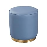 LIULA Hocker Lederstoff Schminktisch Pouf Fußbank Sitzhocker Sitzfläche Rund Eleganter Gepolsterte Puff Polsterhocker Mit Metall Basis Für Schlafzimmer Flur Wohnzimmer(Size:32 * 35CM,Color:Blue)