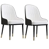 Moderner Küchenstuhl mit 2 Armlehnen und Rückenlehne, wasserdichter PU-Seitenstuhl für Büro, Lounge, Esszimmer, Küche, Schlafzimmer, Esszimmerstühle (Farbe: Weiß + Grau)