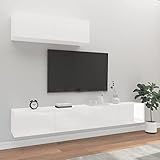 BULANED 3-TLG. TV-Schrank-Set, Anbauwand Wohnzimmer, Wohnwand Wohnzimmer, Schrankwand Wohnzimmer, Wohnzimmer Wand, Hochglanz-Weiß Holzwerkstoff