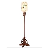 SYALEO Dekorative Stehlampe aus Palisander, chinesischer Stil, Stehleuchte mit handbemaltem Stoff-Lampenschirm und Fernbedienung, klassische vertikale Lampe für Wohnzimmer, Lesen, Arbeiten