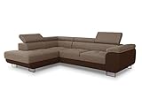 Ecksofa Caris mit Schlaffunktion und einstellbare Kopfstützen, Wohnlandschaft, Couchgarnitur, Bettkasten, Sofagarnitur, Couch, Sofa (Braun + Cappuccino (Sawana 16 + Sawana 02), Ecksofa Links)