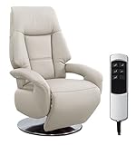 Cavadore Ledersessel Edinburgh / Fernsehsessel mit elektrisch verstellbarer Relaxfunktion / 2 E-Motoren / 74 x 114 x 77 / Echtleder: weiß
