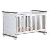 Stella Trading LAURA Sicheres Babybett mit 70 x 140 cm Liegefläche - Schönes Baby Gitterbett für einen geborgenen Schlaf in Kiefer massiv, weiß / lava - 85 x 93 x 154 cm (B/H/T)