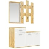 HOMCOM Garderobenset, 3 in 1 Komplettgarderobe-Set mit Aufbewahrungsschrank, 6 Haken, Spiegel, Schuhschrank, Flurkommode, Wandgarderobe, Flurgarderobe für Diele, Flur, Natur