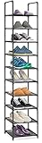 Voency Schuhregal, 10-stufiger Schuhschrank Kunststoff-Schuhregale Organizer für Schrank Flur Schlafzimmer Eingang, für bis zu 10 Paar Schuhe, Eisen, Standregal, platzsparend Schuhregal