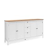 Newfurn Kommode Weiß Wildeiche Sideboard Vintage Landhaus - 180x90x40 cm (BxHxT) - Highboard Anrichte - [Eireen.Three] Wohnzimmer Schlafzimmer Flur Esszimmer