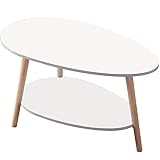 XYLUAKY Couchtisch-Oval Holztisch Mit Offenen Regalen Für Die Lagerung Und Display 2 Tier Sofa Tisch, Kleine Moderne Möbel Wohnzimmer & Home Office-Weiß
