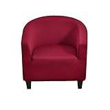 DSHUB Stretch-Schonbezug für Clubsessel, Rutschfester Bezug für Clubsessel, Jacquard, Wannenstuhlbezug, Abnehmbarer Sesselbezug, Möbelschutz für Hotel-Internetcafés-Weinrot-Clubsessel