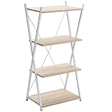 HOMCOM Bücherregal X-Form Standregal mit 4 Ebenen Aufbewahrungsregal für Wohnzimmer Schlafzimmer Küche Büro Spanplatte Metall Natur 54 x 35 x 110 cm