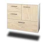Lqliving Sideboard Rancho Cucamonga, Korpus in Weiss matt, Front im Holz-Design Zeder (92x77x35cm), inkl. Metall Griffen, Wandmontage, Made in Germany Wandmontage, Made in Germany