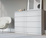 3E 3xE living.com Kommode mit 8 Schubladen 120 cm, Farbe: Weiss Matt, H: 102 cm, B: 120 cm, T: 39 cm. Schrank für Wohnzimmer, Büro, Schlafzimmer