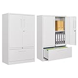 Sightlife Aktenschrank mit Schublade Mehrzweckschrank Aufbewahrungsschrank mit Schloss, Stahlschrank Metallschrank Office Storage Cabinet File Cabinet für Home Office, Weiß